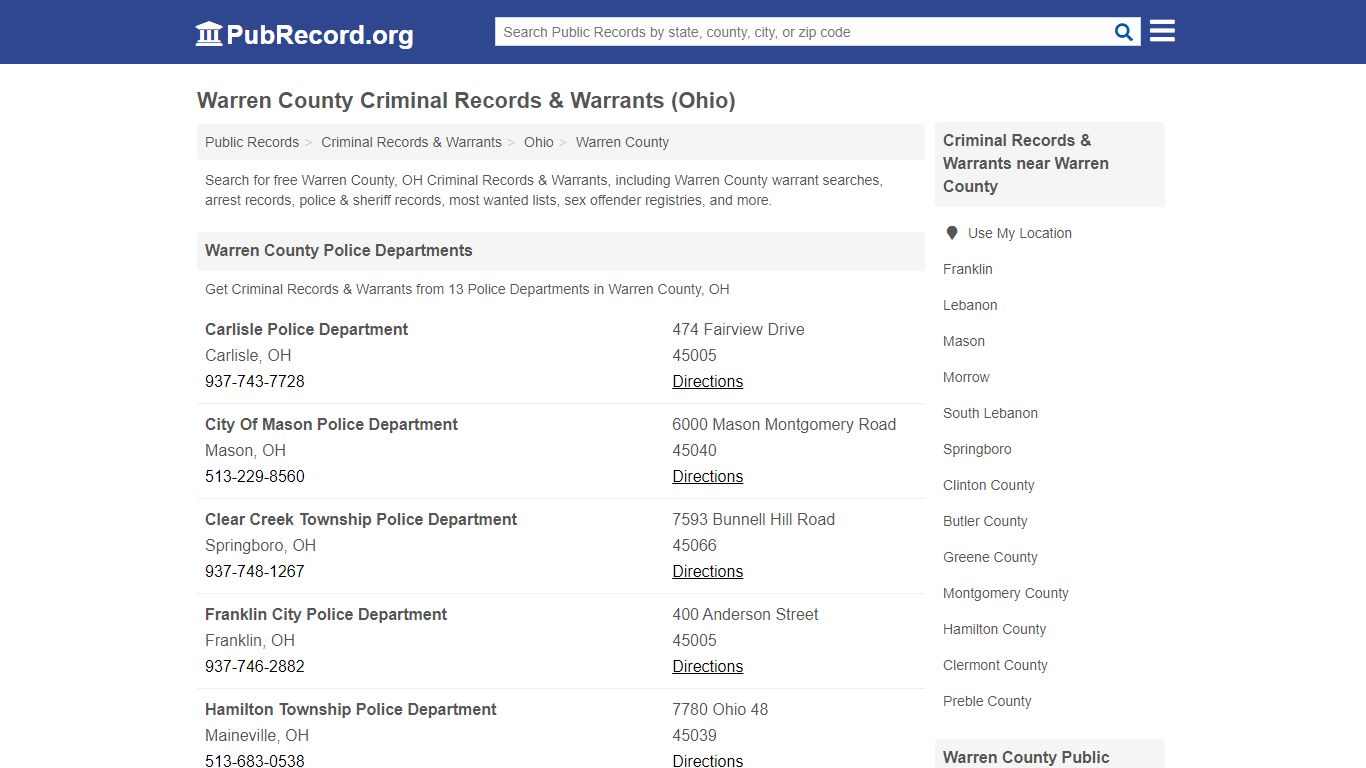 Warren County Criminal Records & Warrants (Ohio)