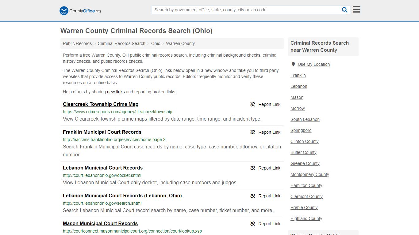 Warren County Criminal Records Search (Ohio) - County Office