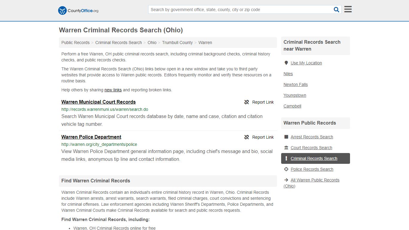 Warren Criminal Records Search (Ohio) - County Office